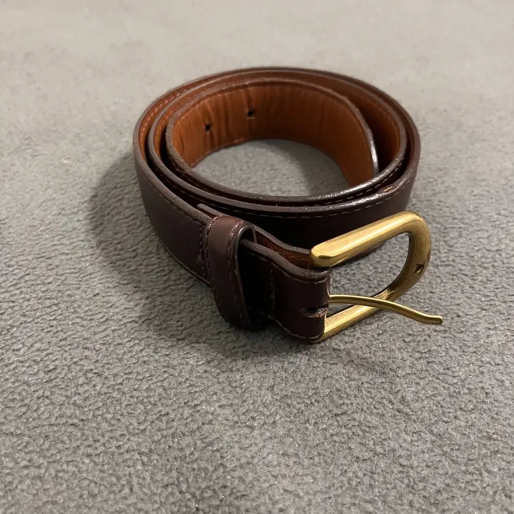 L.L. Bean Mens Leather Belt Size 30 Brown Minimalist Made in USA Brass Buckle